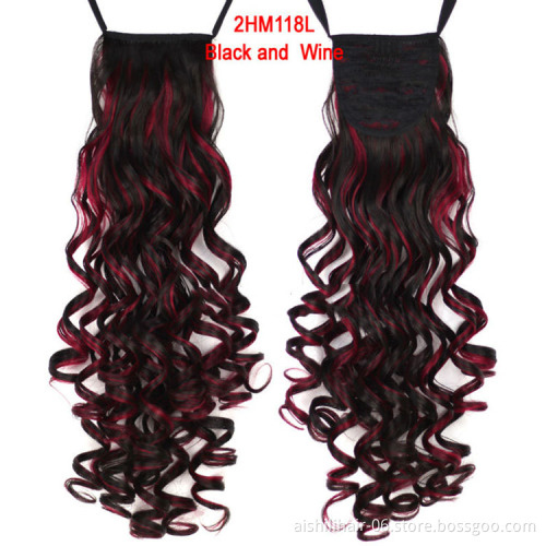 Wholesale Synthetic Long Curly Ribbon Drawstring Ponytails Hairpiece Clip-In Hair extensions 20 Colors